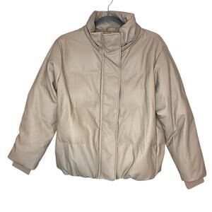 Dissh Faux Leather Quilted Puffer Bomber Jacket Beige Minimalist AU 8/US 4